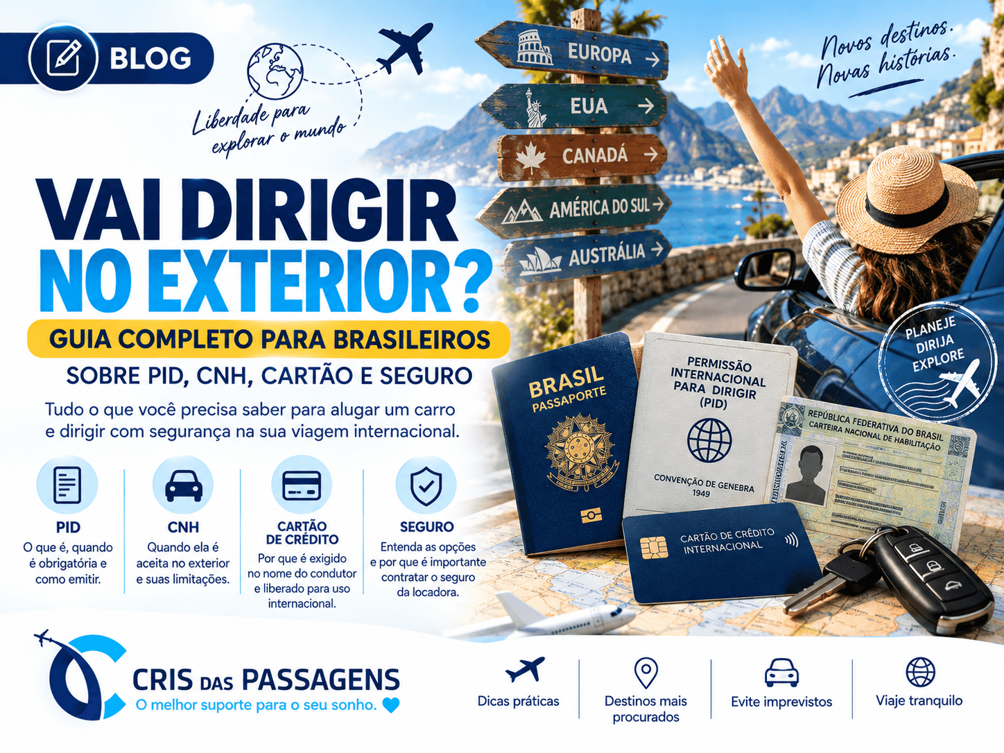 Vai dirigir no exterior? Guia completo para brasileiros sobre PID, CNH, cartão e segur